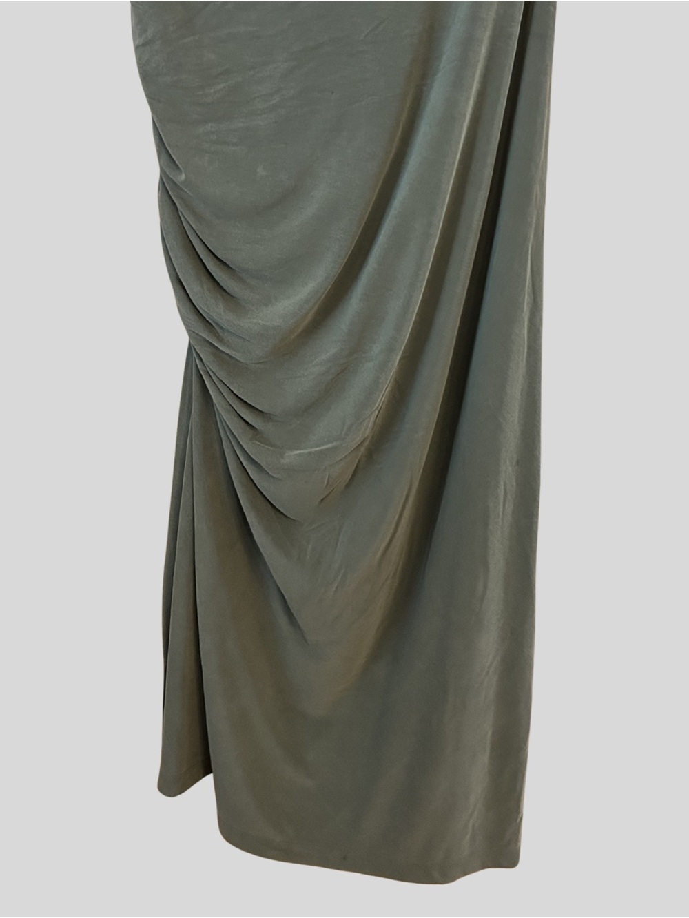 Anthropologie Olive Green Ruched Maxi Dress w/Side Slit Sz. M - Picture 7 of 7